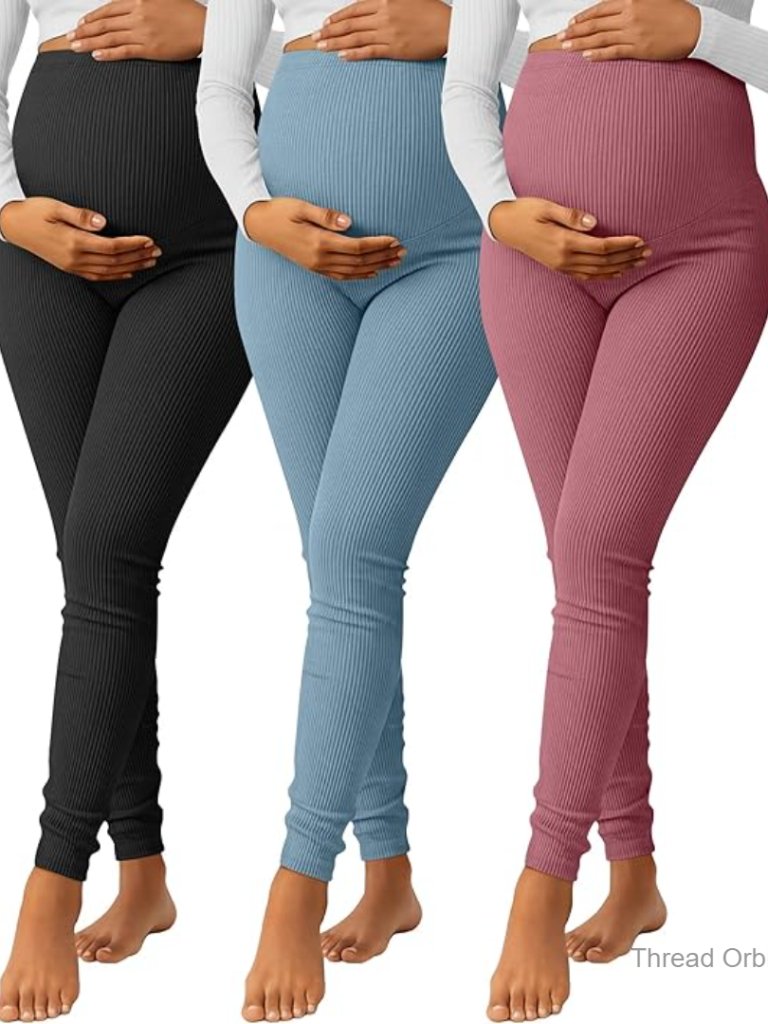 3 Pack Maternity Leggings High Waist Ribbed Cotton Lounge Pants